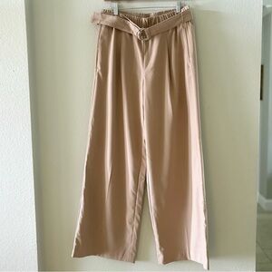 ANN TAYLOR Belted Flannel Single Pleat Wide Leg Pull on Pant 559086 | Camel | M